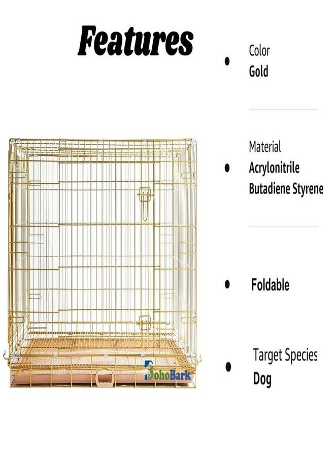 BohoBark PET Gold Color Folding Design Dog Crate Puppy Kennel with Removable Floor Grid and Pull Out Tray 18 inch - Image 3
